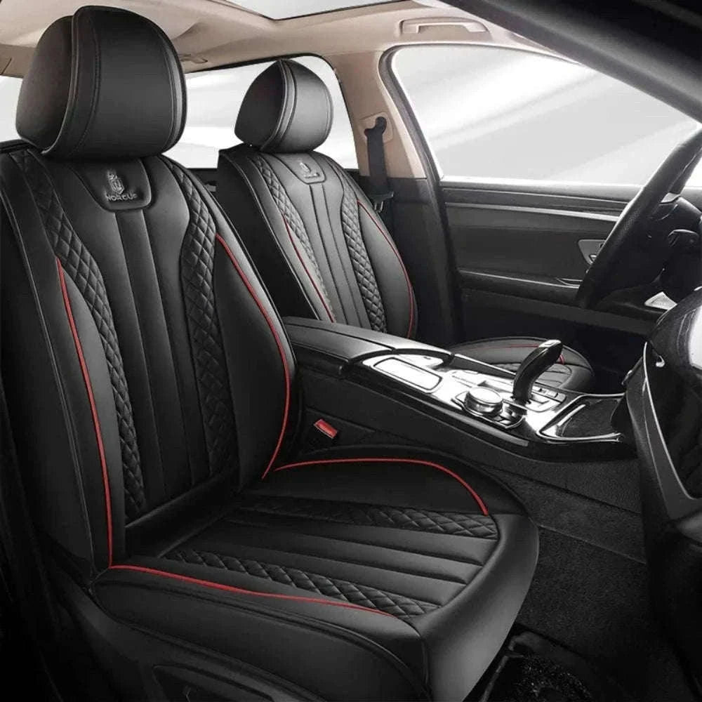 Sporty 5-Seat PU Leather Car Seat Covers with 3D Embroidery-Black red