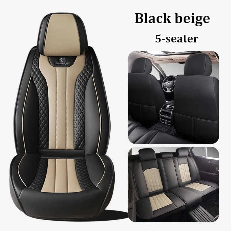 Sporty 5-Seat PU Leather Car Seat Covers with 3D Embroidery-Black red