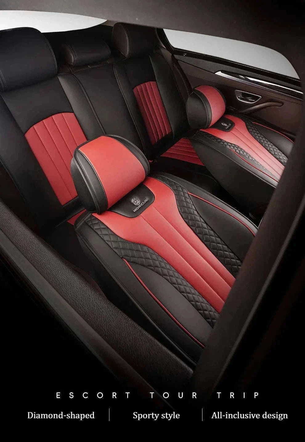 Sporty 5-Seat PU Leather Car Seat Covers with 3D Embroidery-Black red