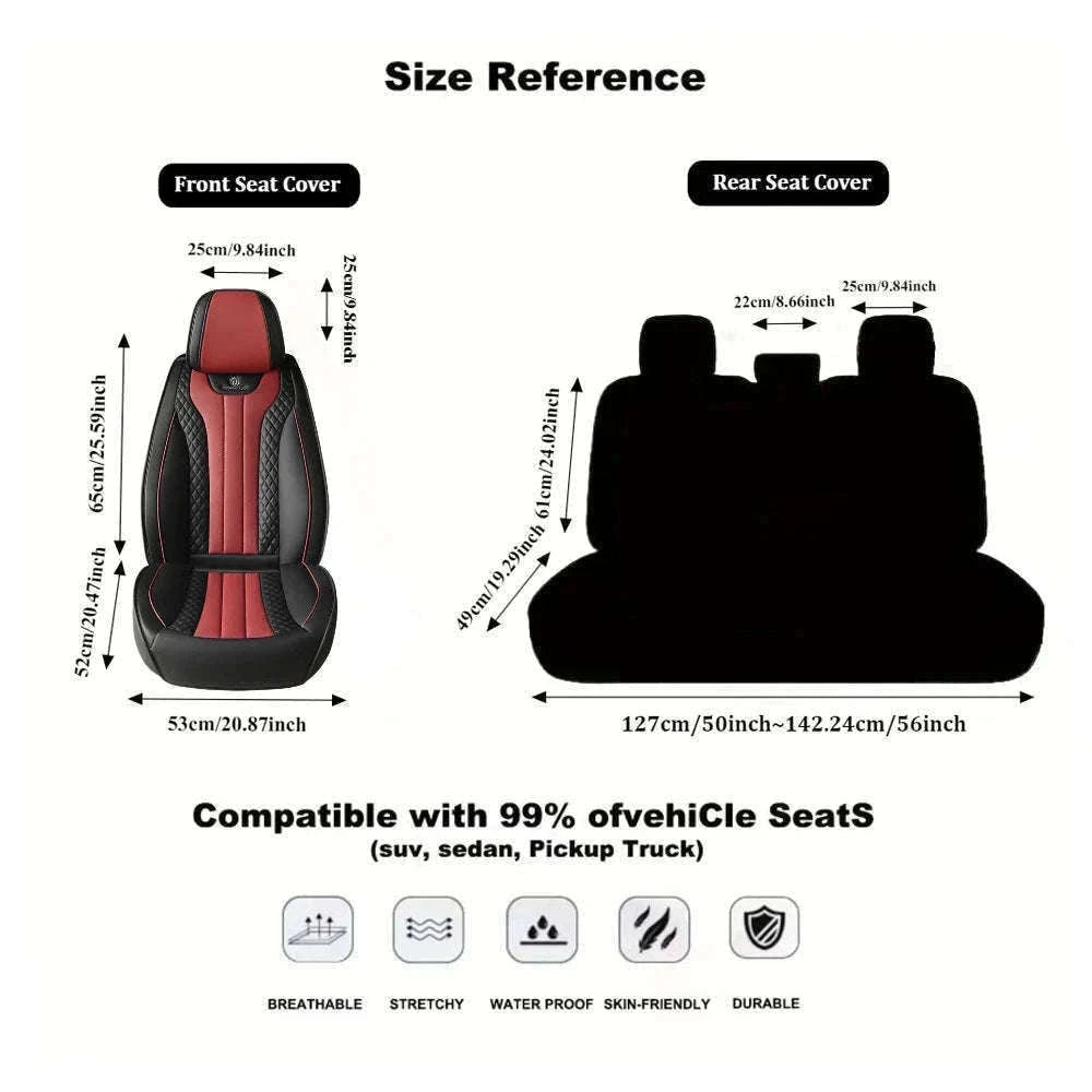 Sporty 5-Seat PU Leather Car Seat Covers with 3D Embroidery-Black red