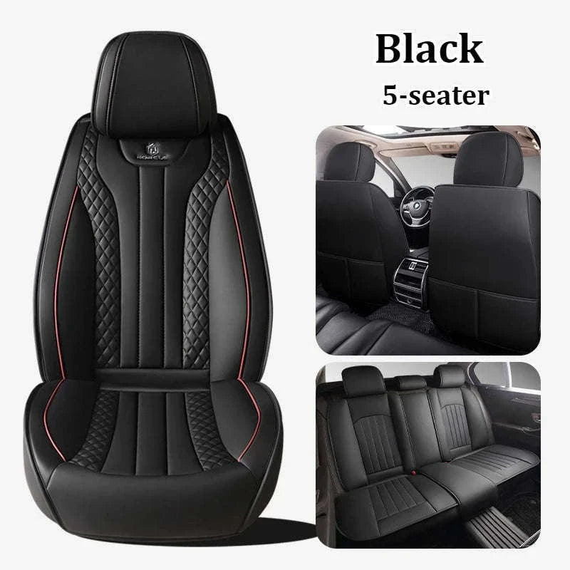 Sporty 5-Seat PU Leather Car Seat Covers with 3D Embroidery-Black red
