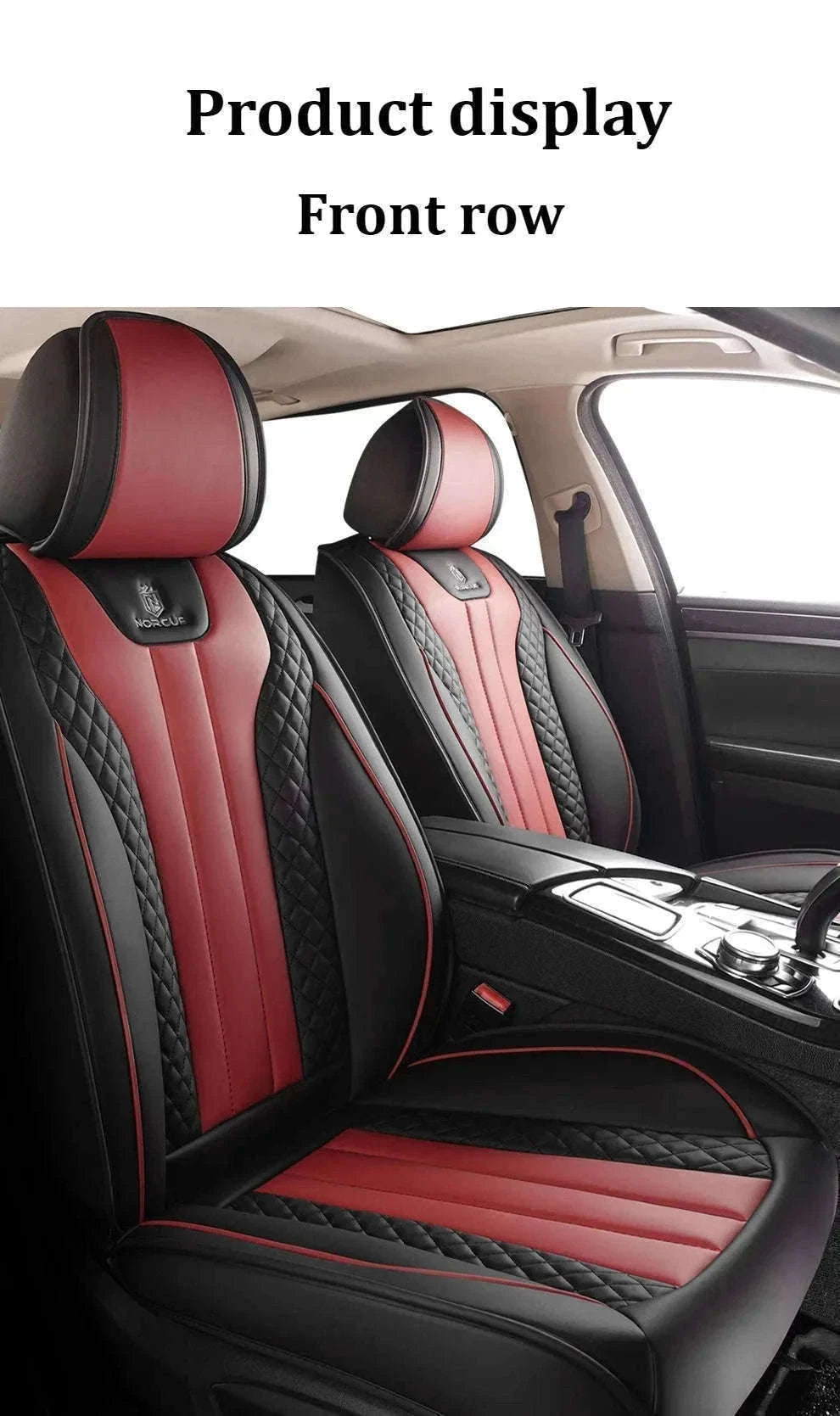 Sporty 5-Seat PU Leather Car Seat Covers with 3D Embroidery-Black red