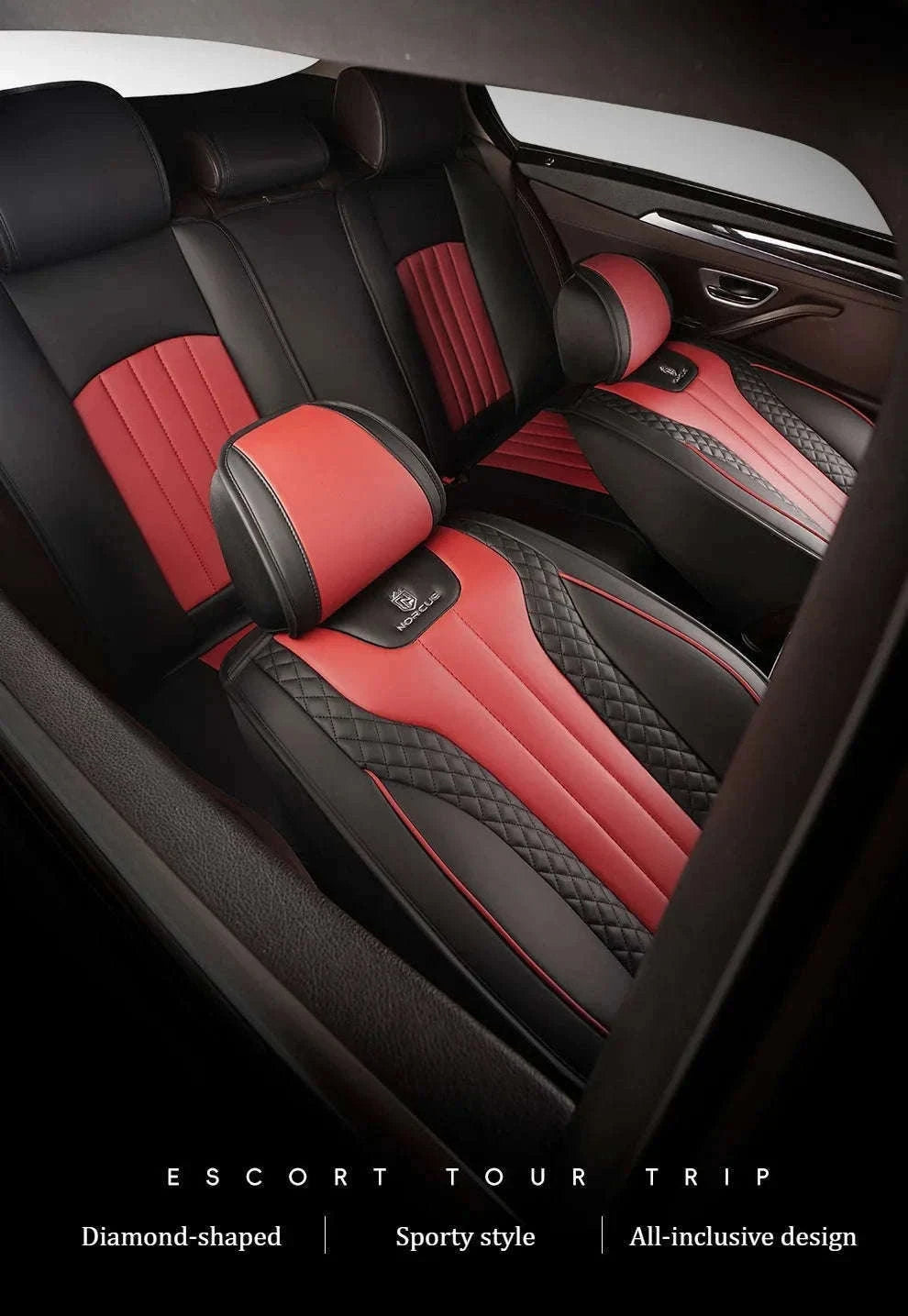 Sporty 5-Seat PU Leather Car Seat Covers with 3D Embroidery-Black red