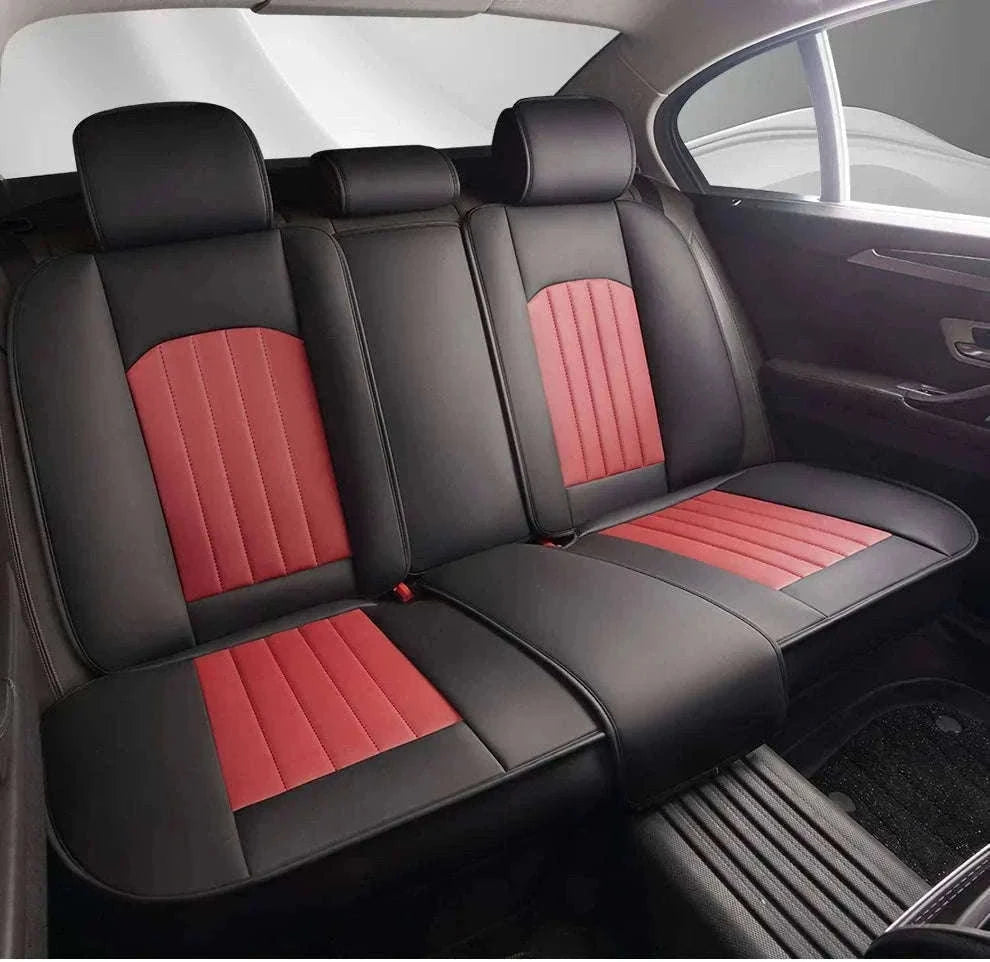 Sporty 5-Seat PU Leather Car Seat Covers with 3D Embroidery-Black red
