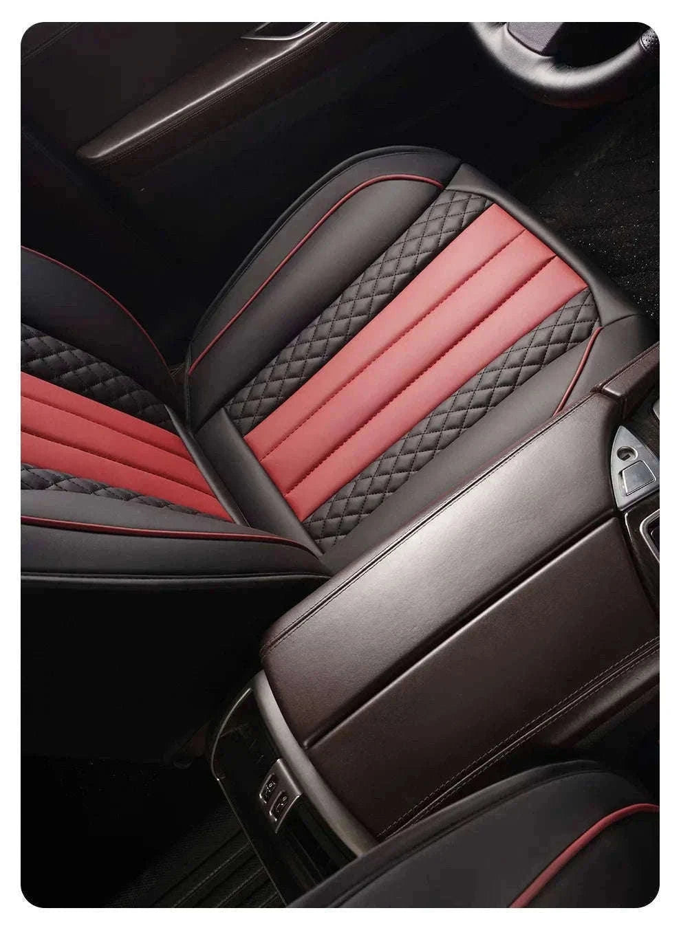 Sporty 5-Seat PU Leather Car Seat Covers with 3D Embroidery-Black red