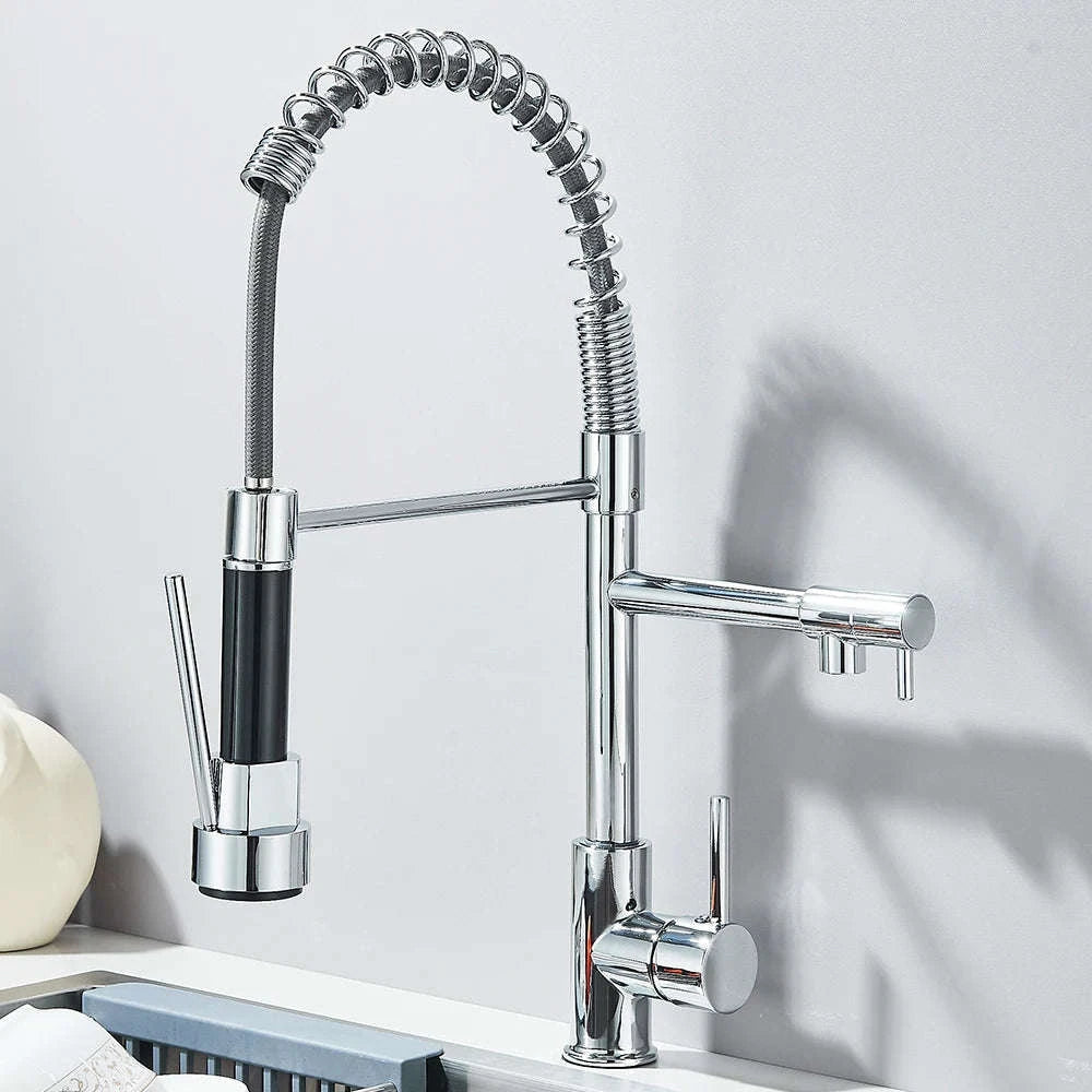 Spring Kitchen Sink Faucet Pull Down Spray Mixer-Brushed Nickel / GERMANY