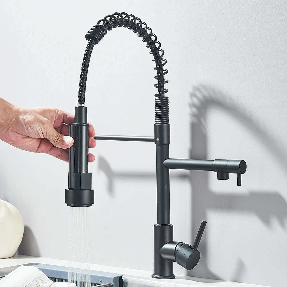 Spring Kitchen Sink Faucet Pull Down Spray Mixer-Brushed Nickel / GERMANY