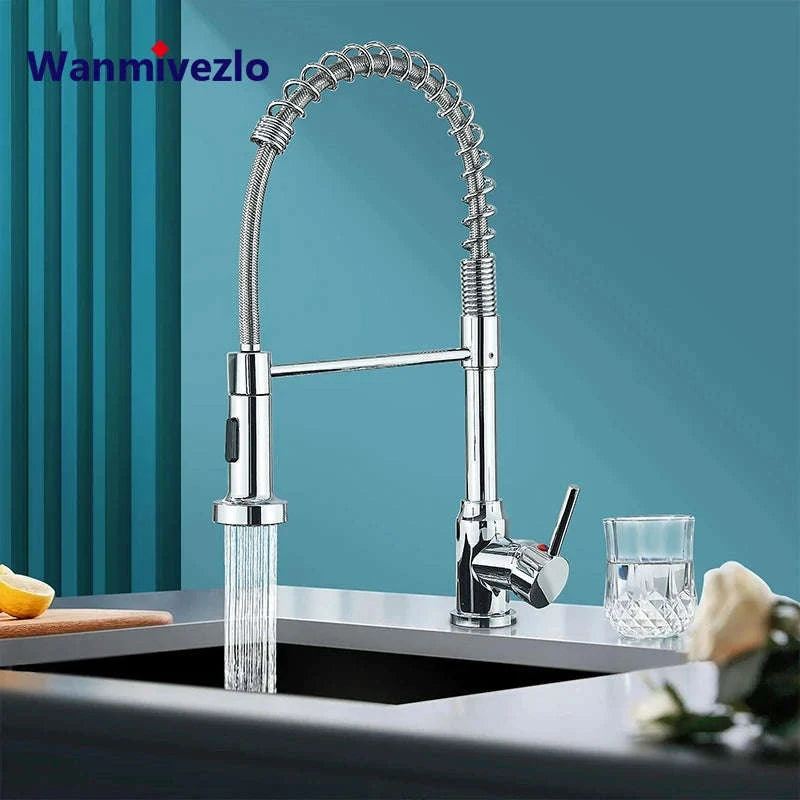 Spring Pull Down Kitchen Faucet with Hot and Cold Water-Chrome / GERMANY