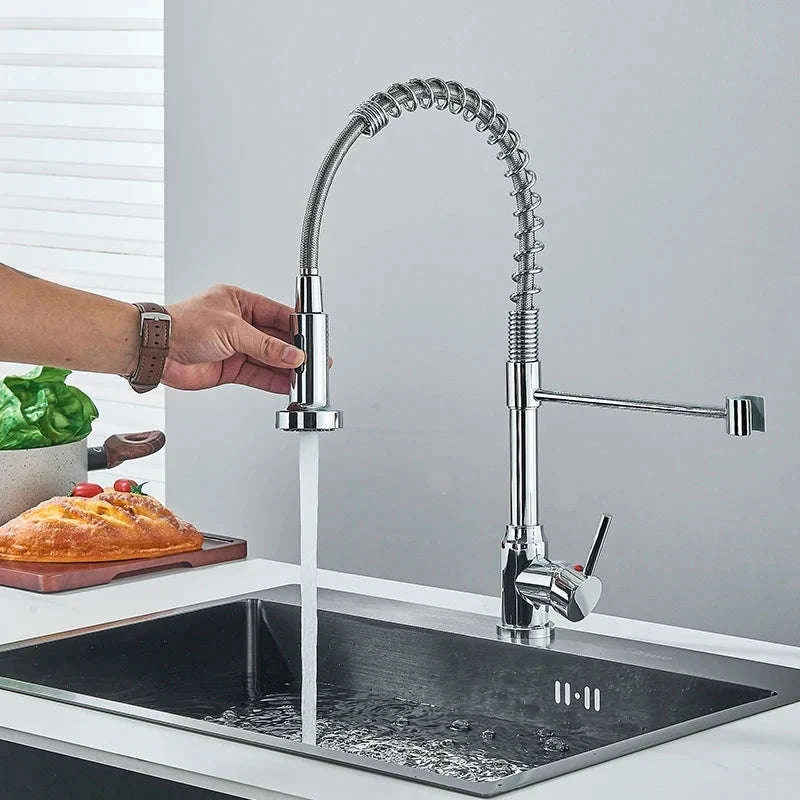 Spring Pull Down Kitchen Faucet with Hot and Cold Water-Chrome / GERMANY