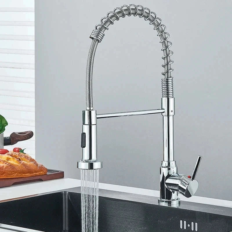 Spring Pull Down Kitchen Faucet with Hot and Cold Water-Chrome / GERMANY