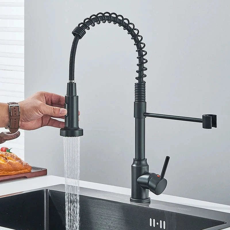 Spring Pull Down Kitchen Faucet with Hot and Cold Water-Chrome / GERMANY