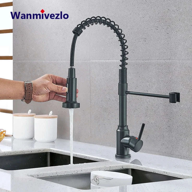 Spring Pull Down Kitchen Faucet with Hot and Cold Water-Chrome / GERMANY