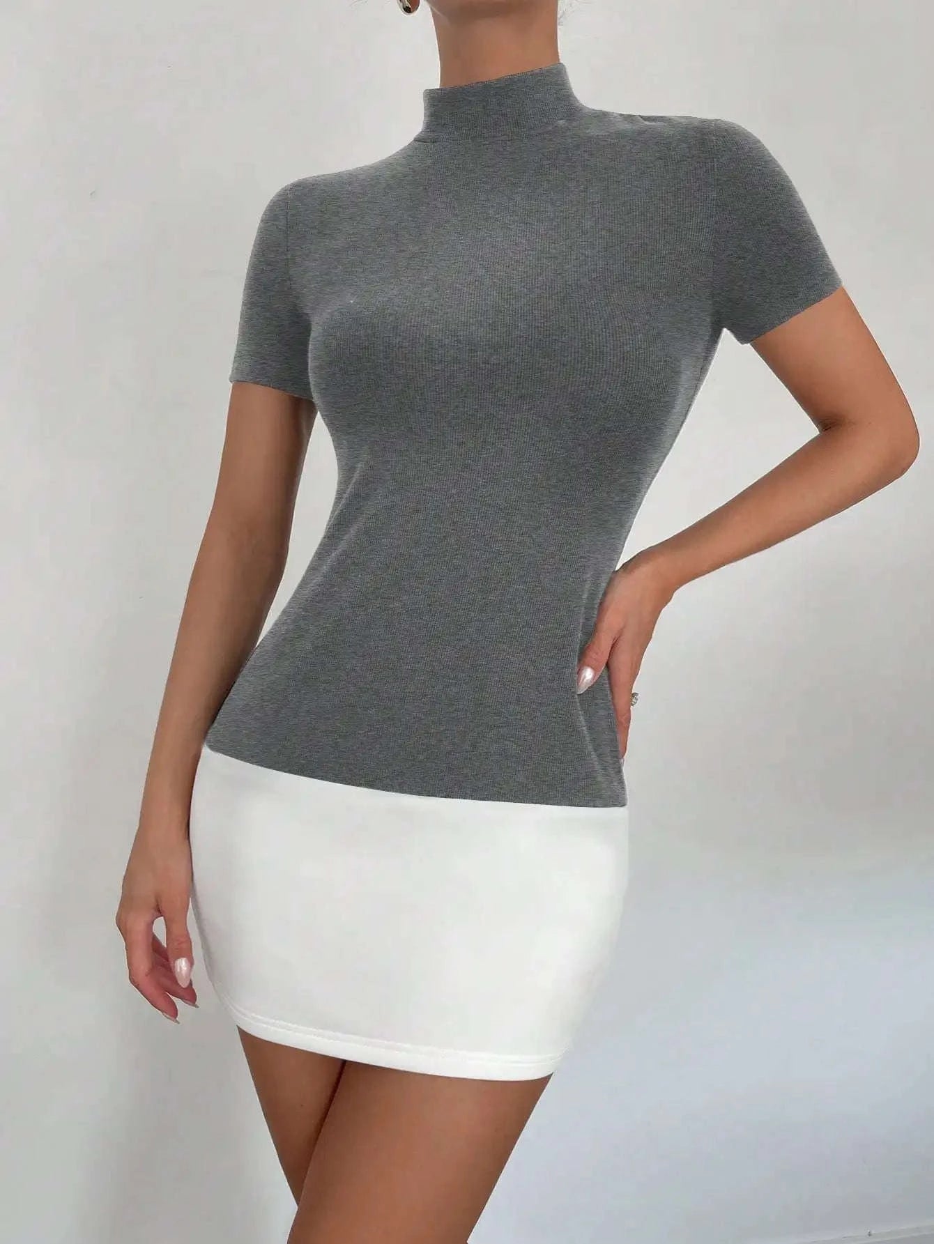 Spring & Summer Office Dress with Elegant Contrast Styling-M / 10177-11-Blackwhite