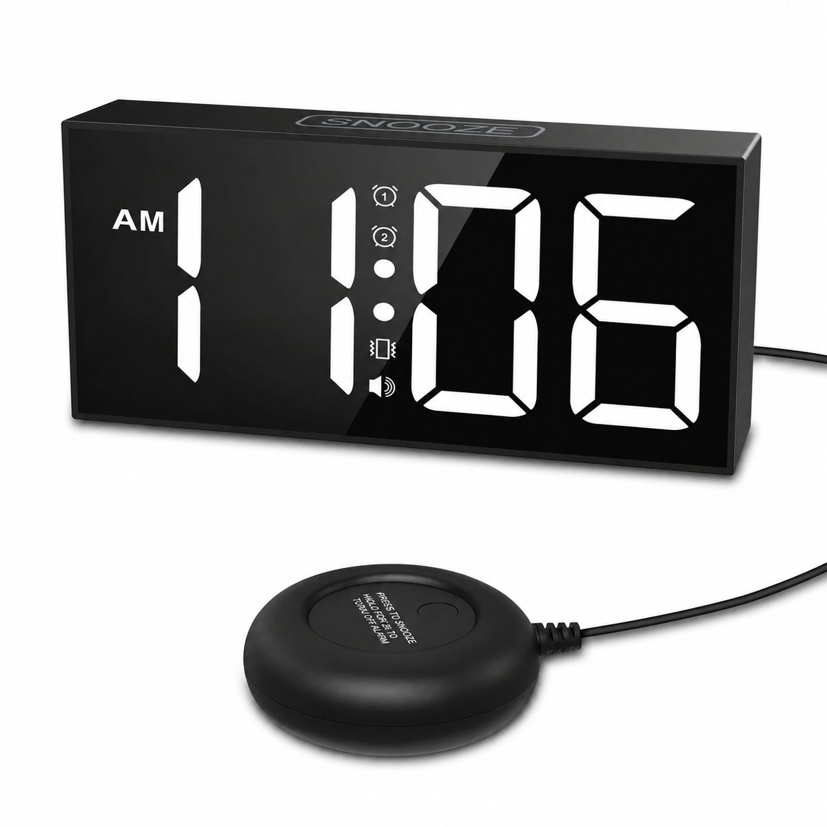 Vibrating Alarm Clock with 7.5-Inch LED Display