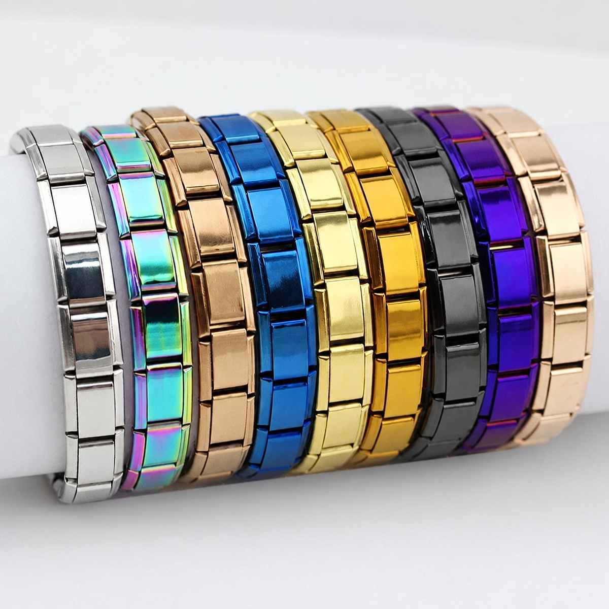 Italian Stainless Steel Charm Bracelet with Stretch Fit