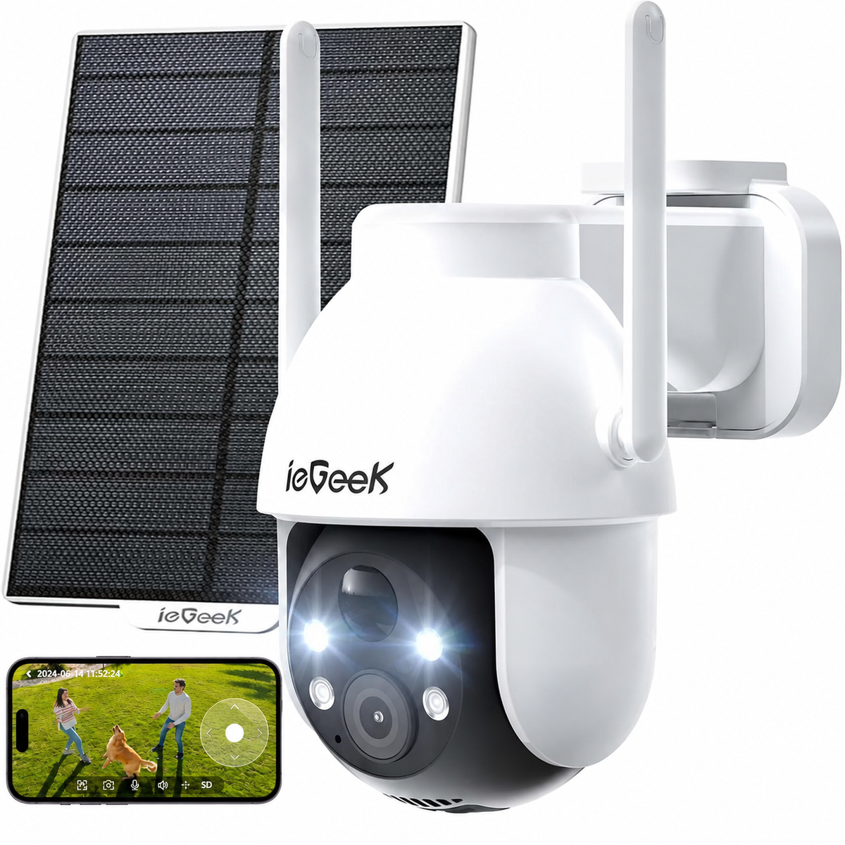 ieGeek Solar Outdoor Security Camera 3MP PTZ HD