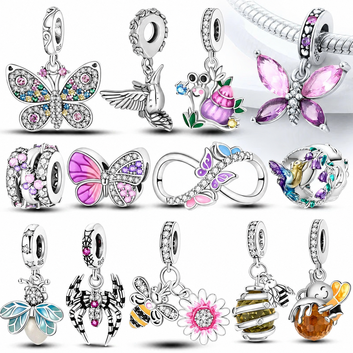 Sterling Silver Firefly, Bee, Butterfly & Hummingbird Charms