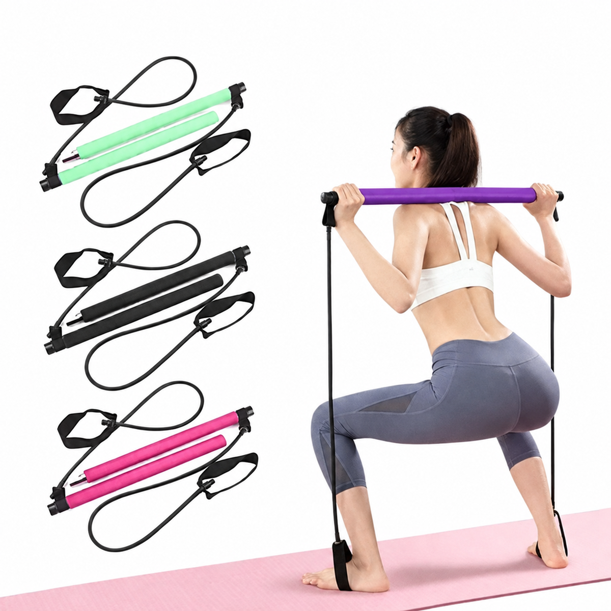 Pilates Bar with Resistance Bands for Full-Body Home Training