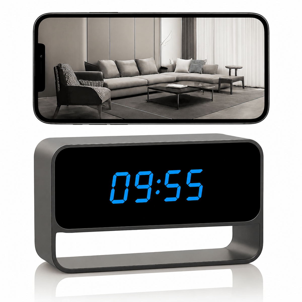 Mini 1080P WiFi Camera Clock with Night Vision Alerts