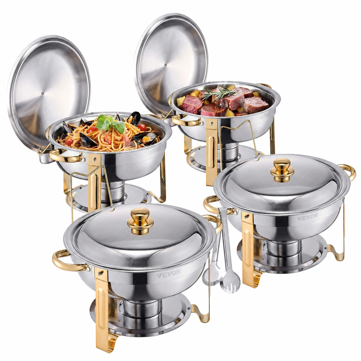 4 Pack Stainless Steel Chafing Dish Set with Full-Size Pans