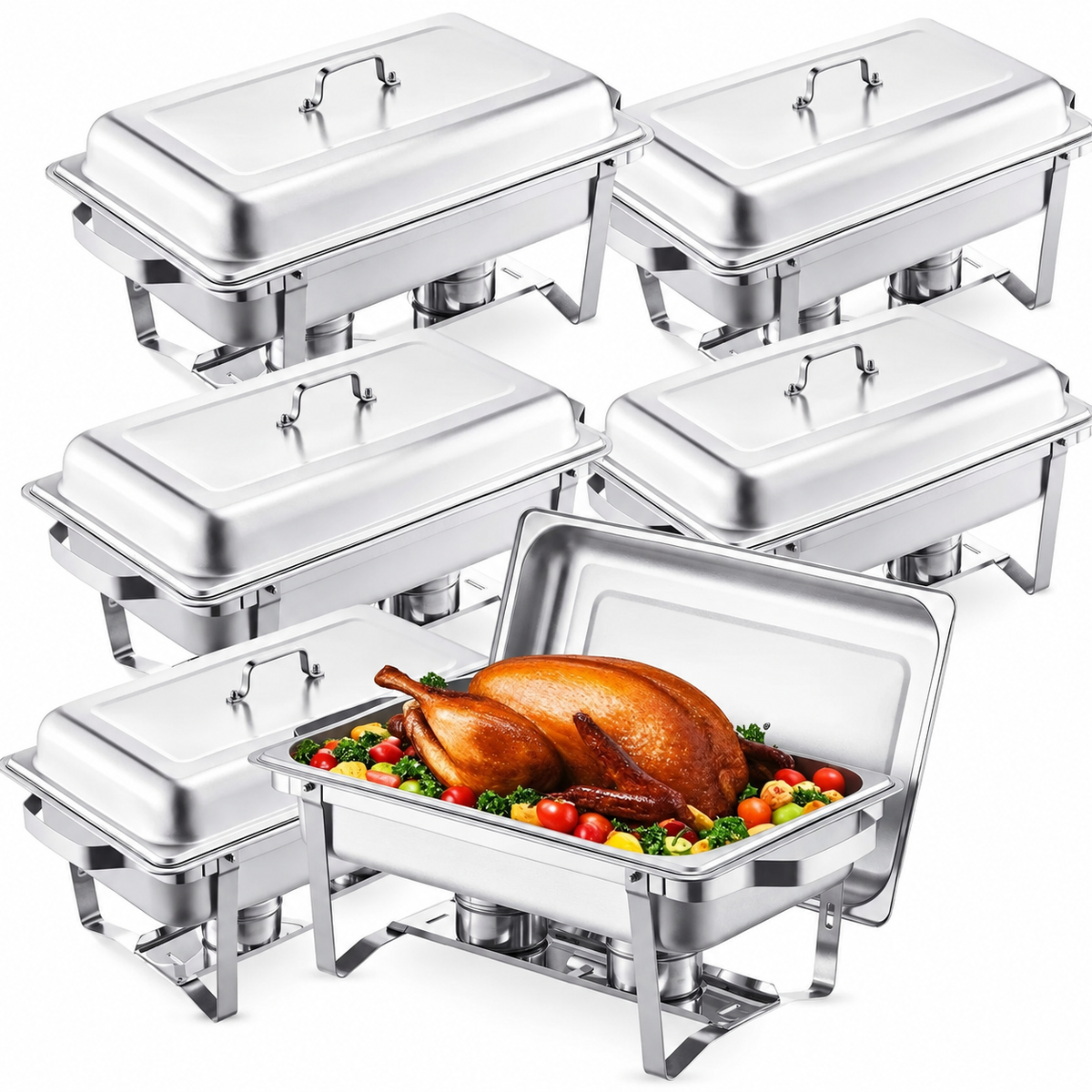8 Qt Stainless Steel Chafing Dish Buffet Set with Lid (4/6 Pack)