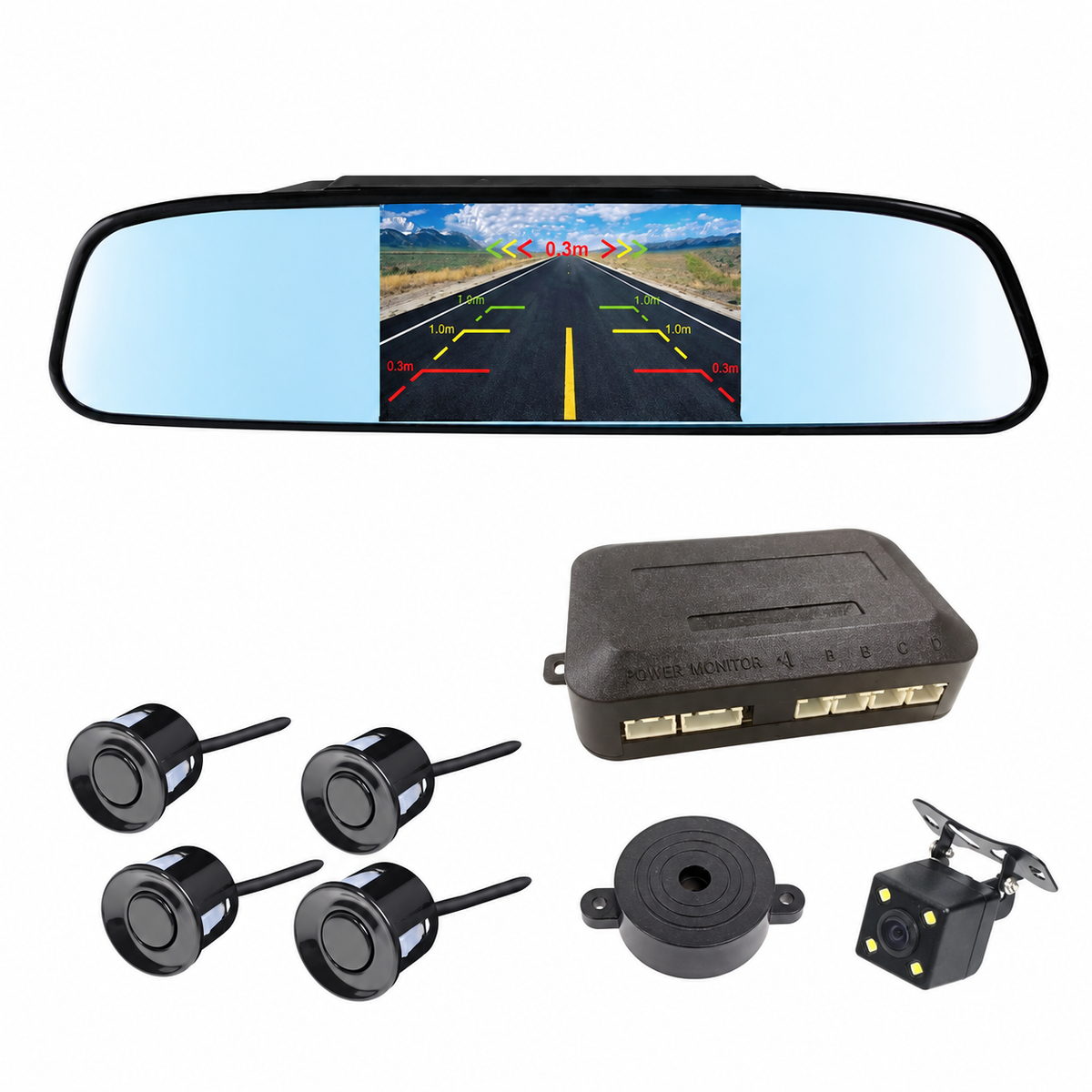 Rearview Mirror Parking Sensor System with 4 Radar Probes