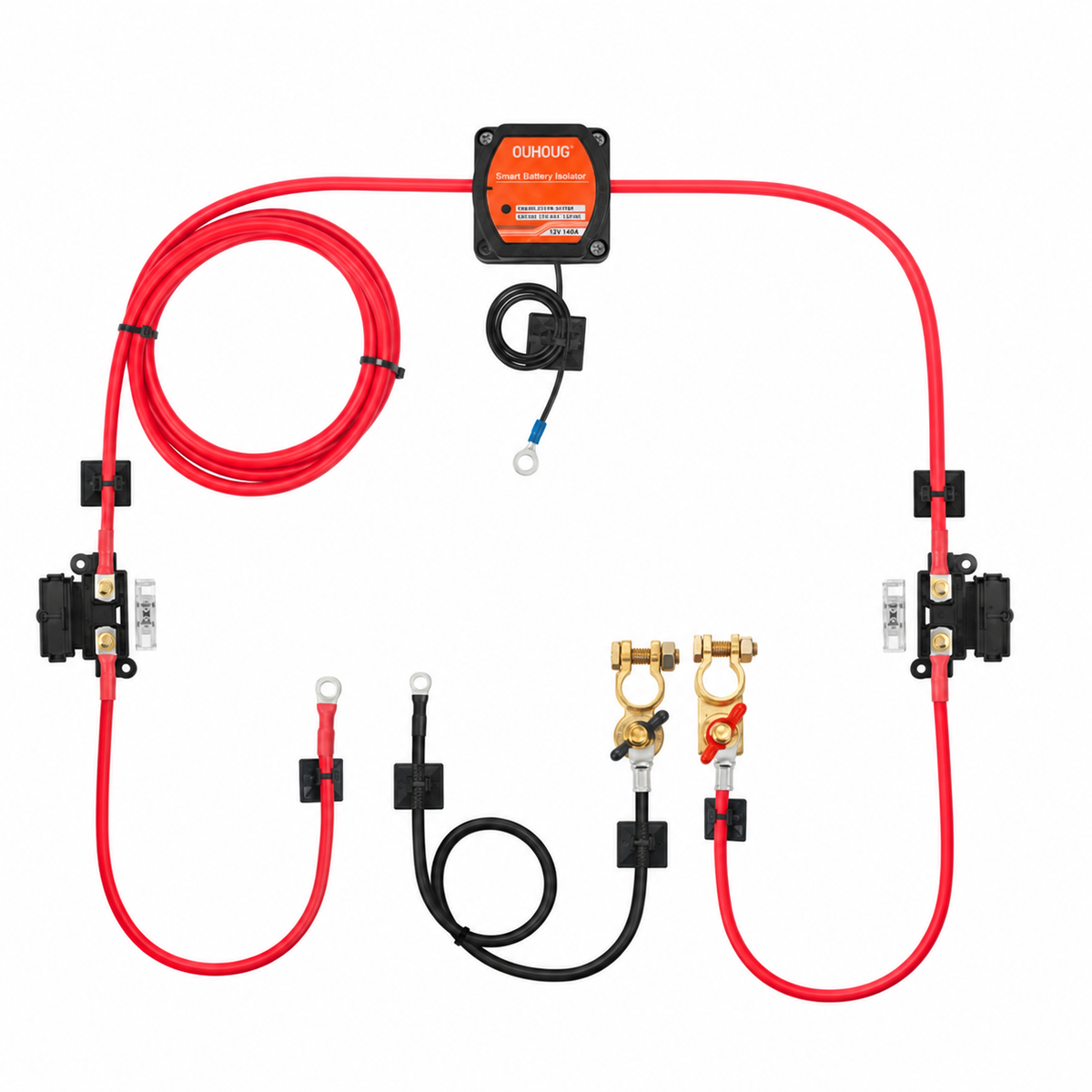 12V 140A Split Charge Relay Kit with Pre-Wired Leads for Dual Battery