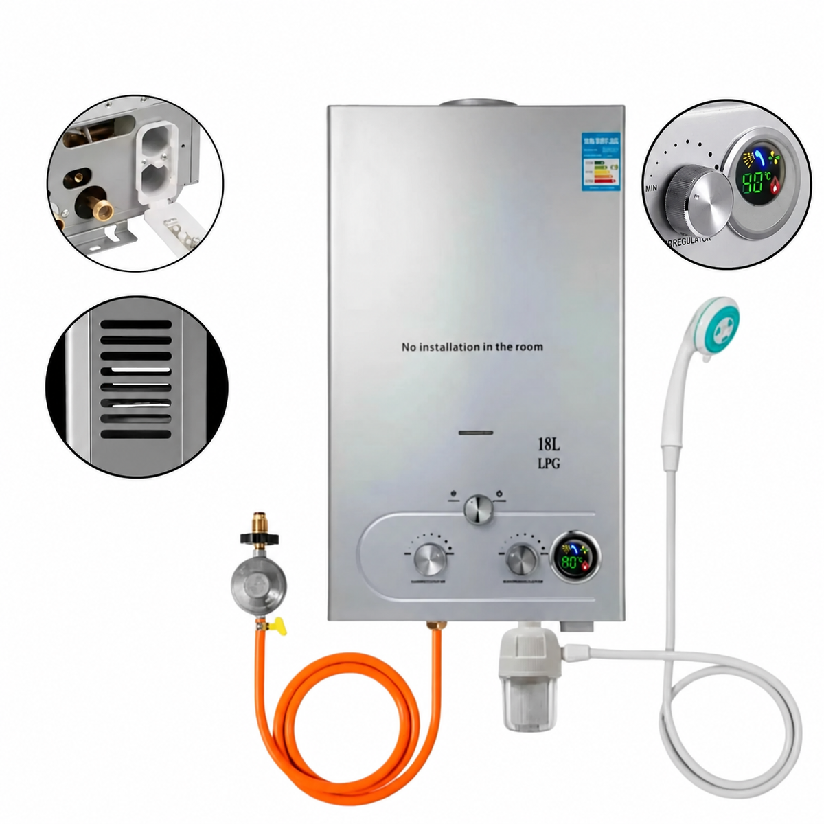 LPG Portable Tankless Water Heater with Digital Display
