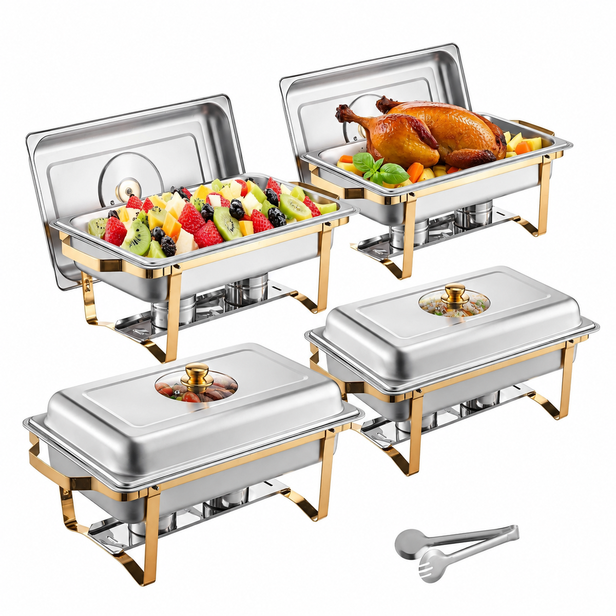 8 Qt 2-Pack Chafing Dish Buffet Set with 4 Full Size Pans