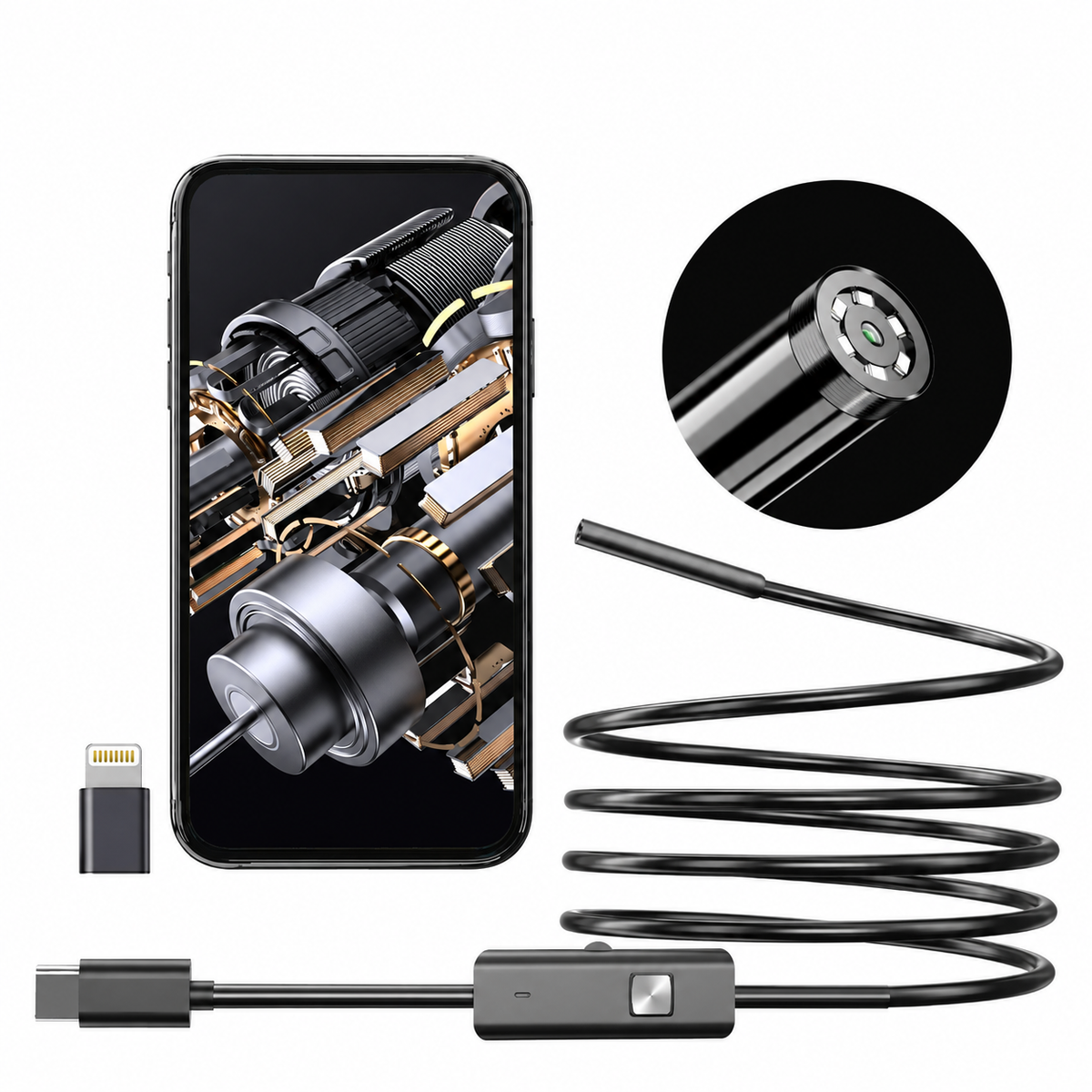 1080P HD Borescope Inspection Camera with 8 LED Lights, 8mm Lens
