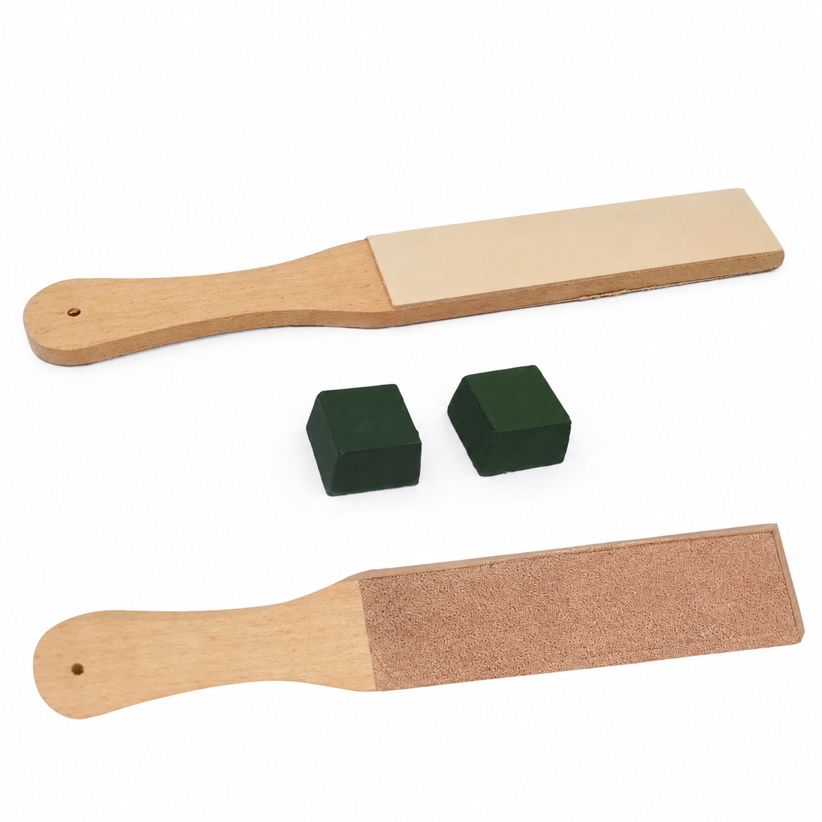 Double-Sided Leather Knife Strop with Wooden Handle
