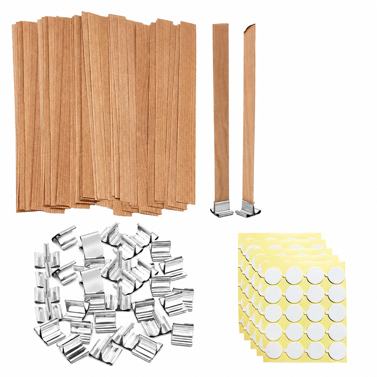 Wooden Candle Wicks with Metal Holders and Glue Dots