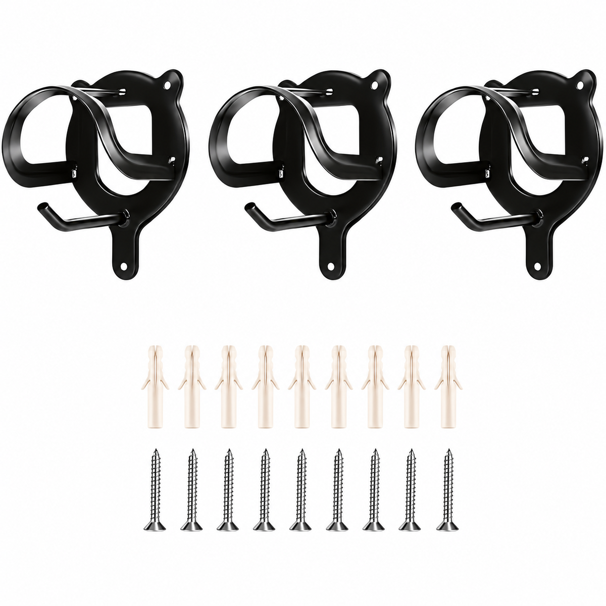Black Wall-Mounted Tack Hooks, 1–3 Piece Options