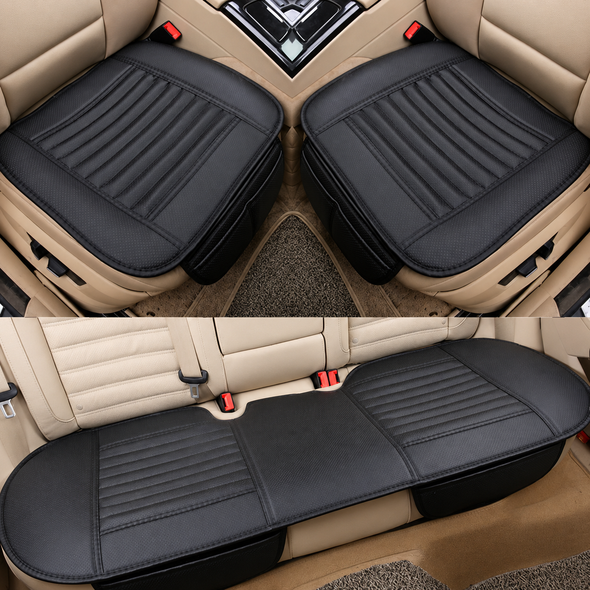 Quilted PU Car Seat Cushion Covers – Front, Rear or Set