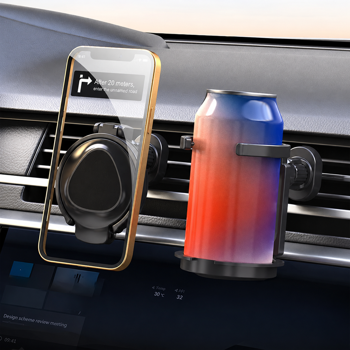 Air Vent Phone Mount with Foldable Cup Holder