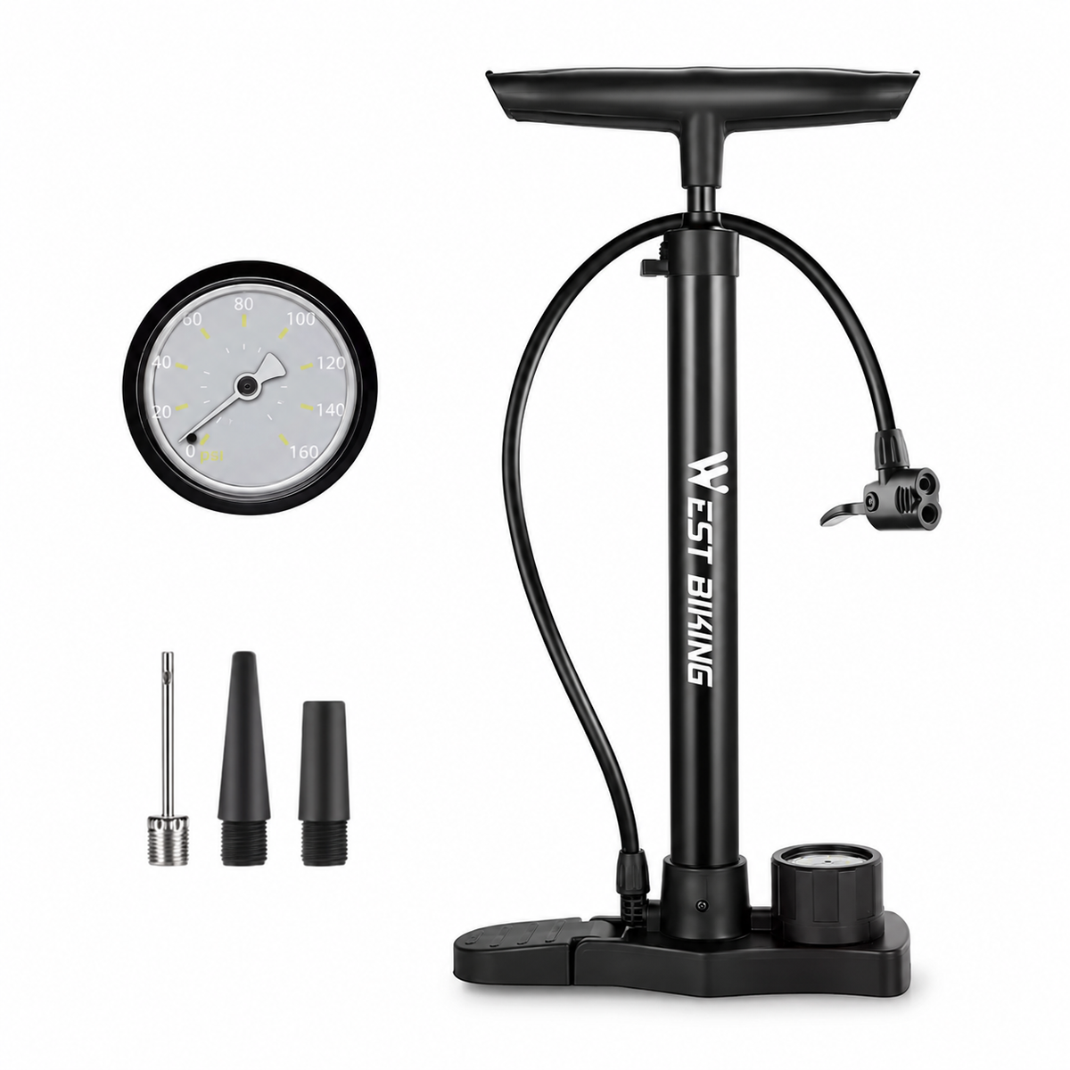 Floor Bicycle Pump with Gauge, 160 PSI