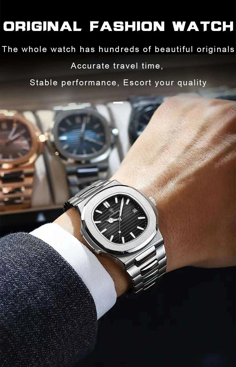 Square Luxury Men Wristwatch-613 Silver White