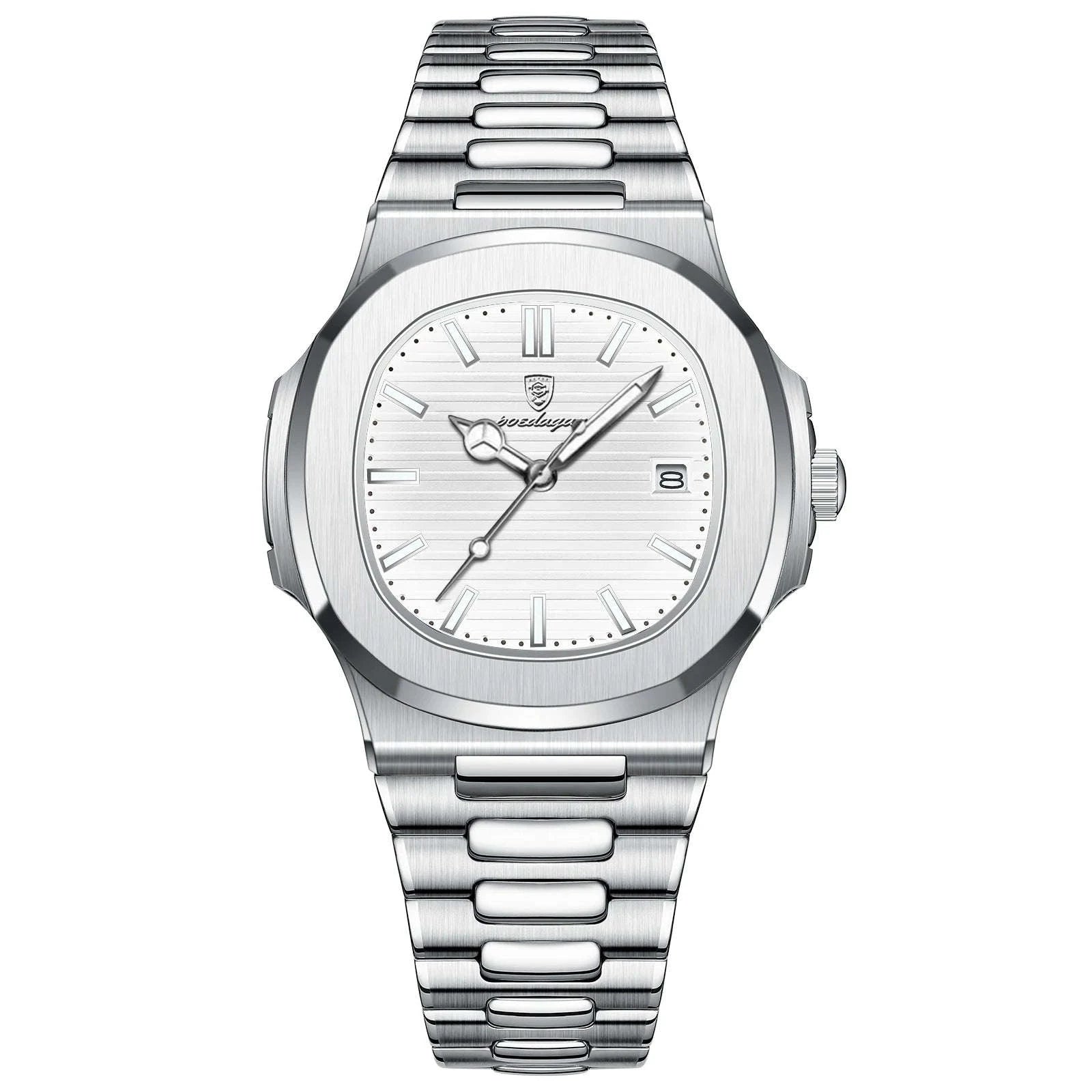 Square Luxury Men Wristwatch-613 Silver White