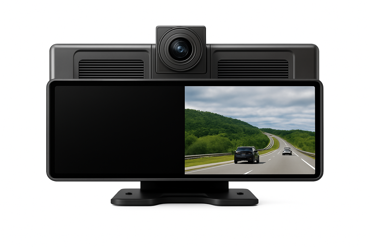 10.26 Inch Dash Cam Rearview Mirror Display with Wireless CarPlay and Android Auto, 4K Front and 1080P Rear Recording
