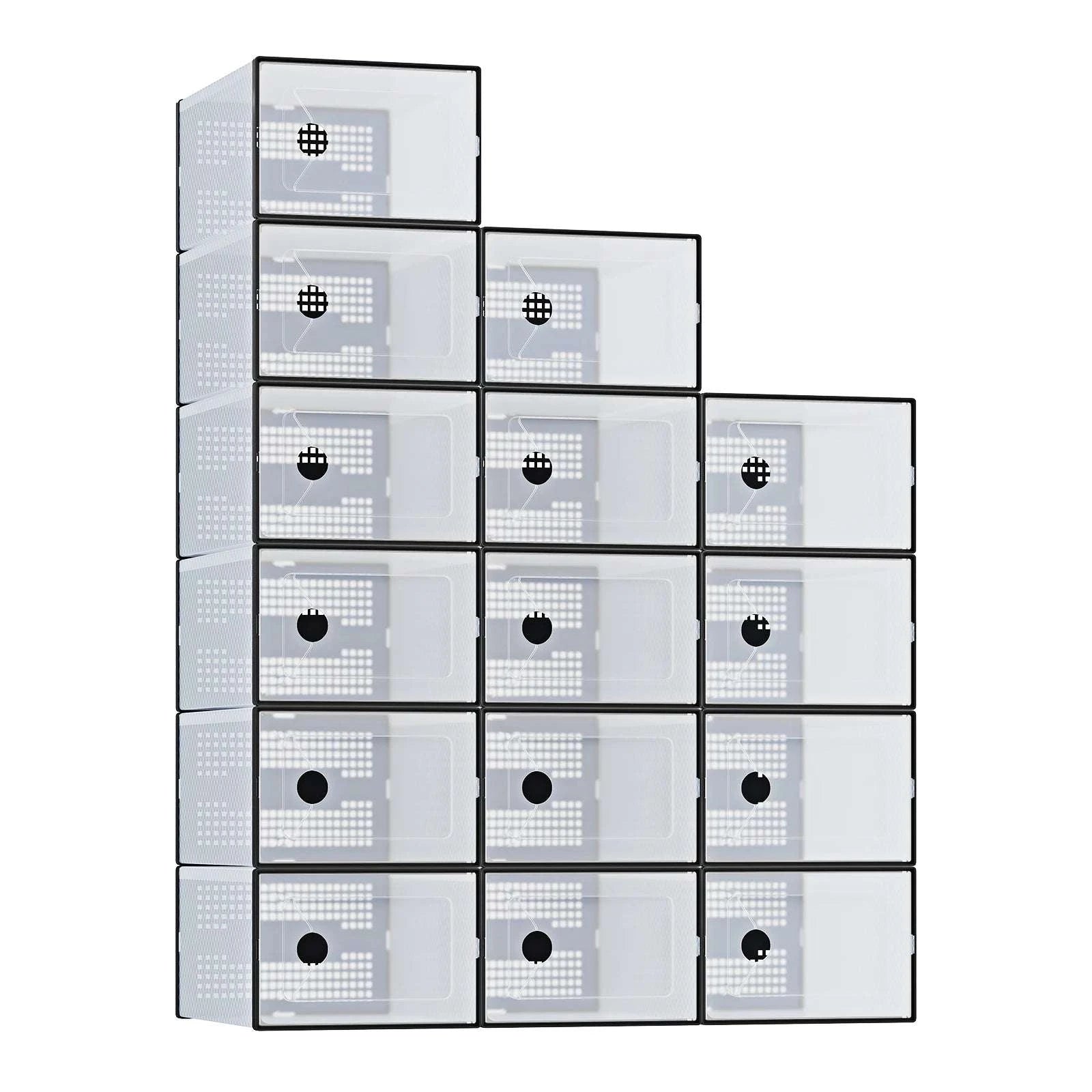 Stackable Clear Shoe Organizer Boxes with Lids (12/15 Pack)-12pc Black / United States