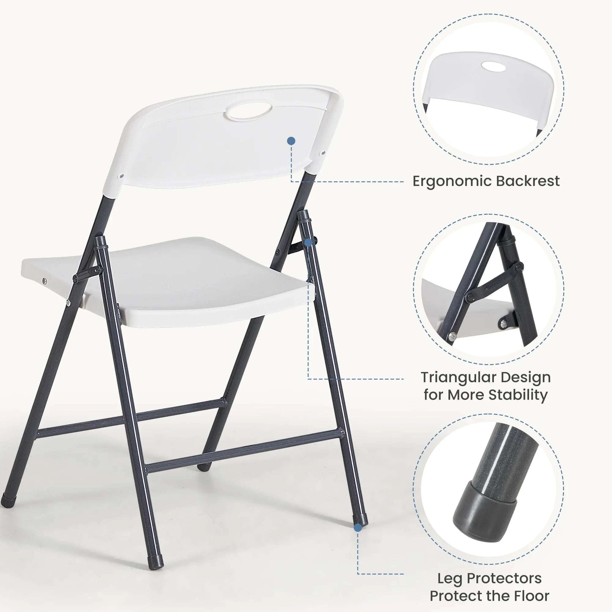 Stackable Folding Chairs Set with Padded Seat & Metal Frame-2 Pack White / United States