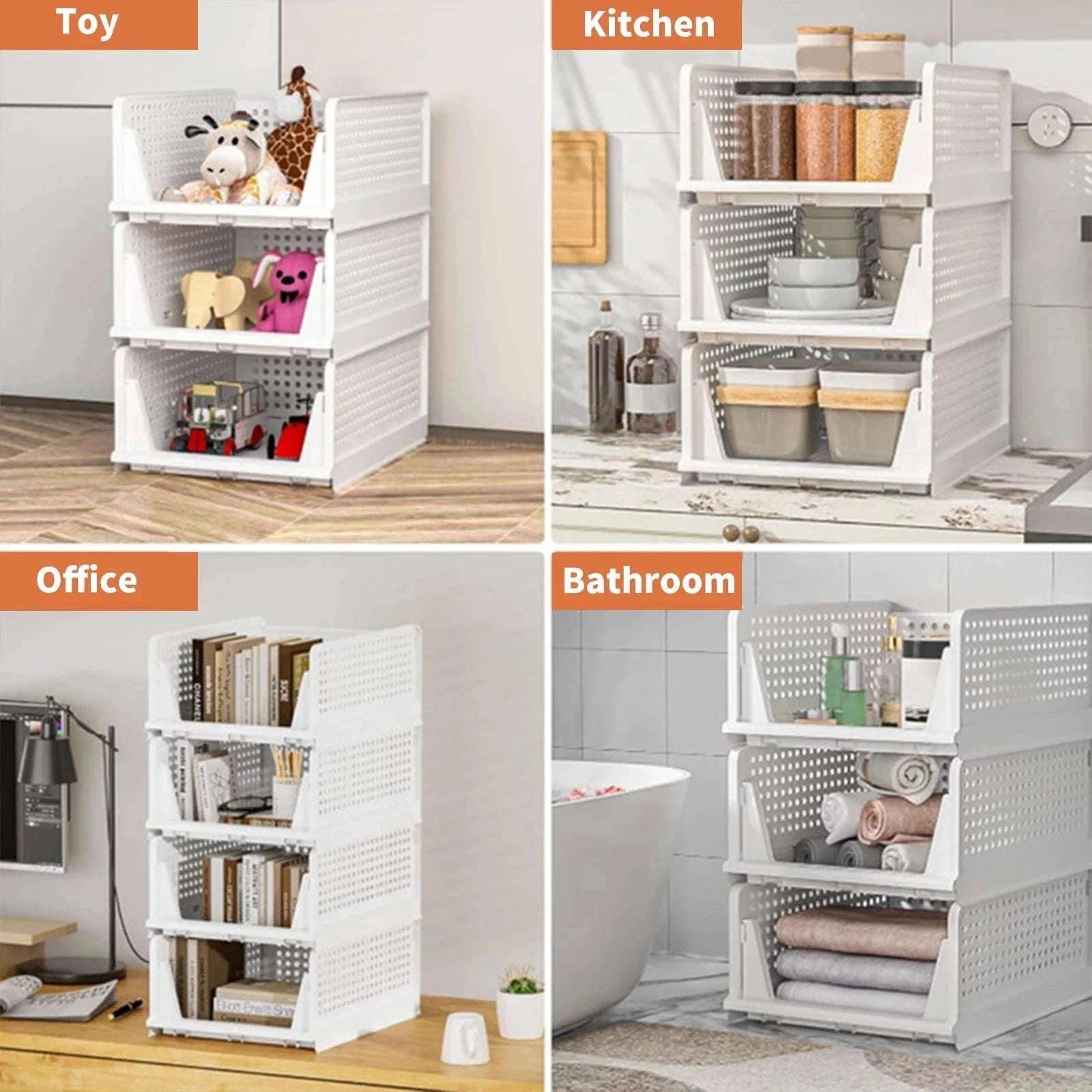 Stackable Folding Wardrobe Storage Boxes with Pull-Out Drawers-ES-GRAY-4PCS / france