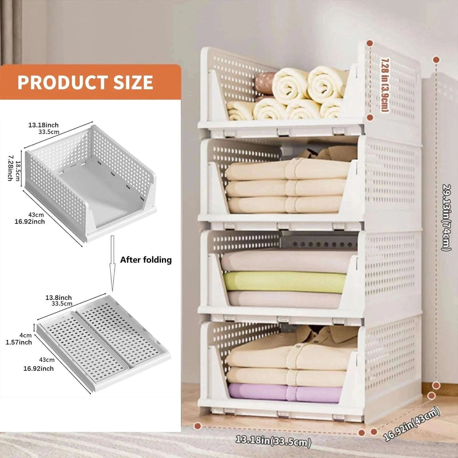 Stackable Folding Wardrobe Storage Boxes with Pull-Out Drawers-ES-GRAY-4PCS / france