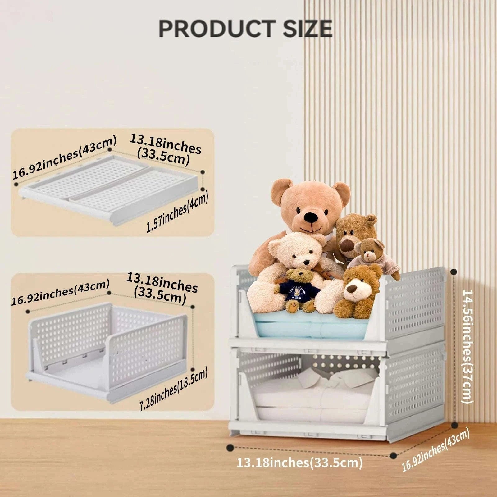 Stackable Folding Wardrobe Storage Boxes with Pull-Out Drawers-ES-GRAY-4PCS / france