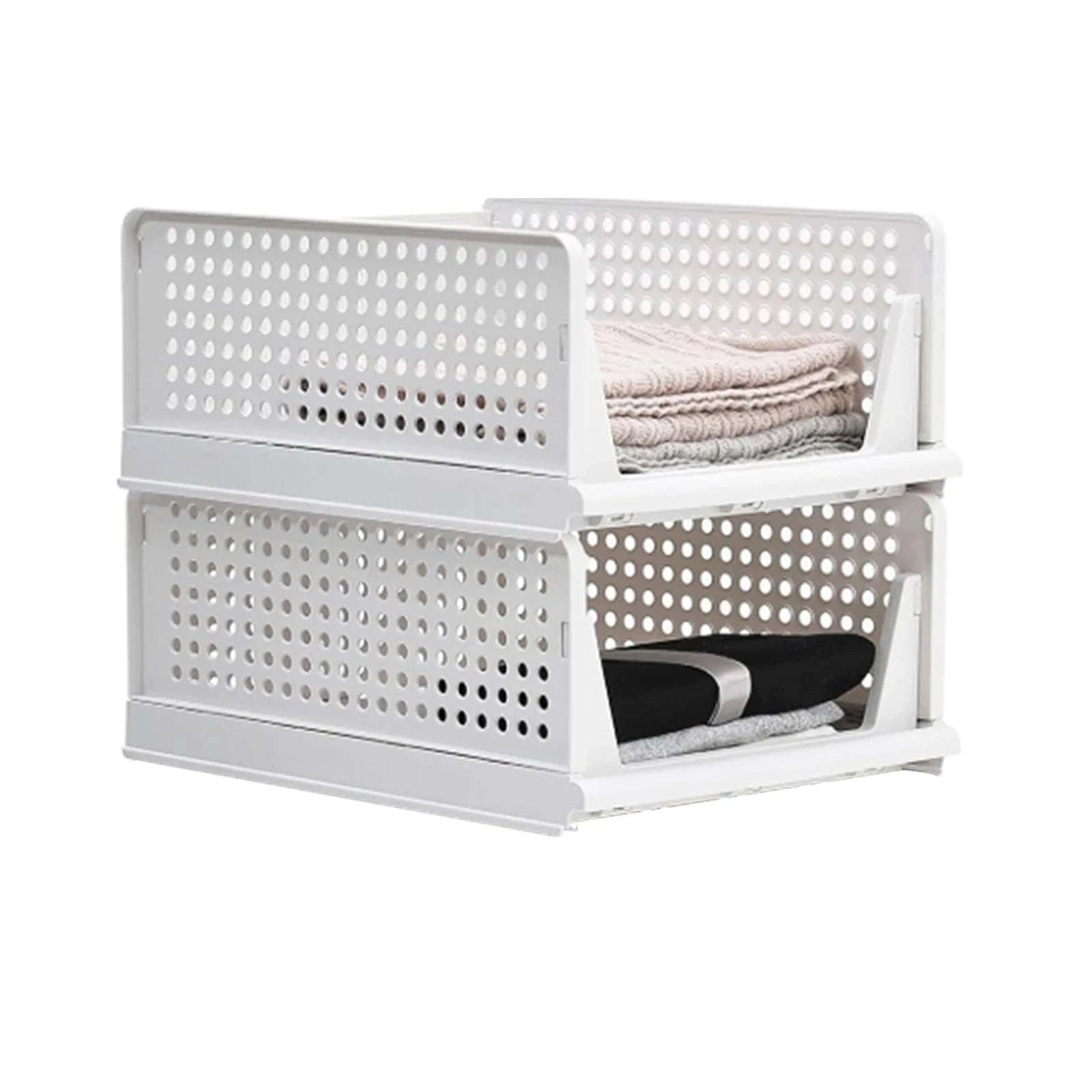 Stackable Folding Wardrobe Storage Boxes with Pull-Out Drawers-ES-WHITE-4PCS / france