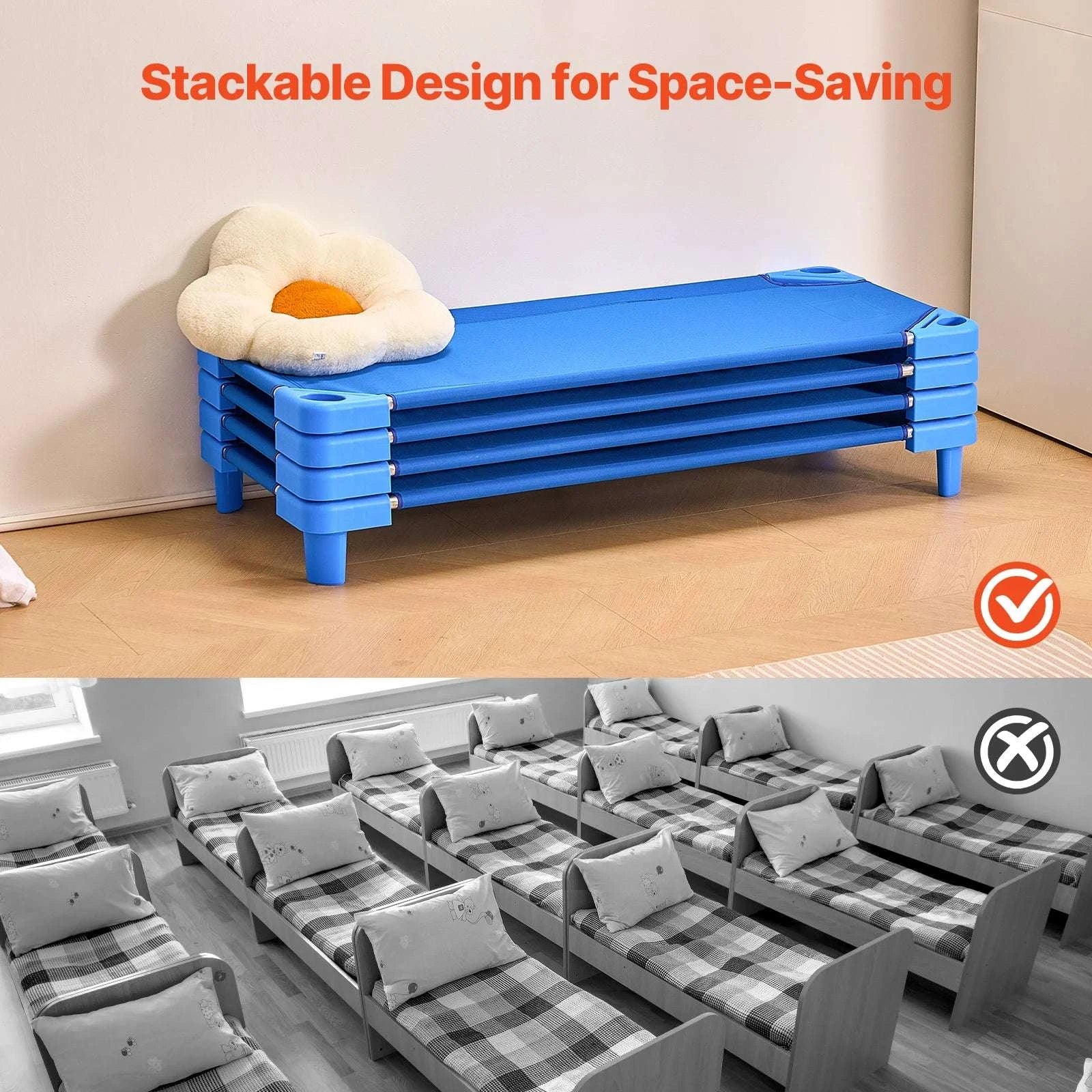 Stackable Kiddie Nap Cot Set for Toddlers Preschool Daycare (4/6 Pack)-6 Pack 42in Lx23in W / Poland