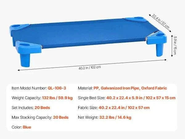 Stackable Kiddie Nap Cot Set for Toddlers Preschool Daycare (4/6 Pack)-6 Pack 42in Lx23in W / Poland