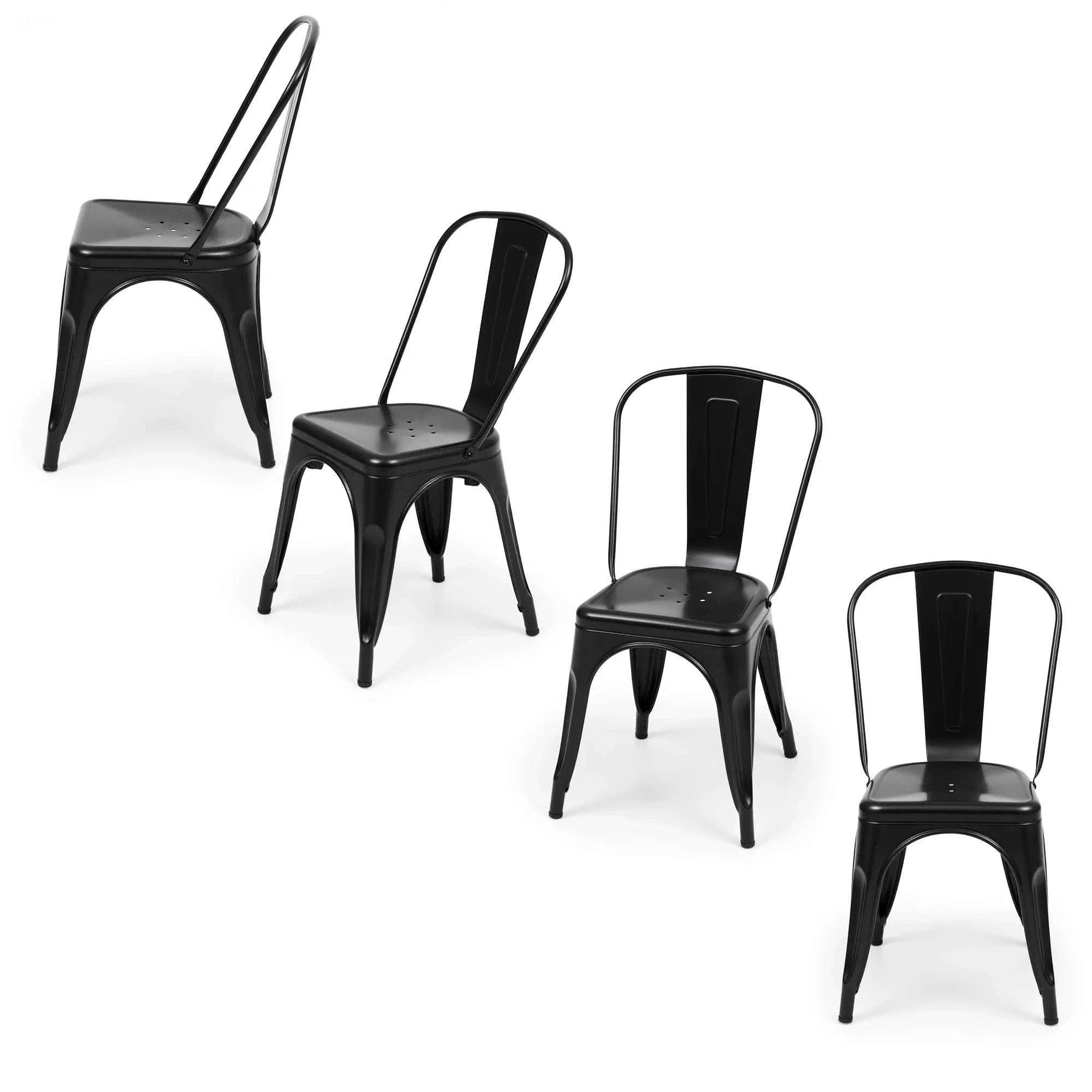 Stackable Metal Dining Chairs Set with 300lb Capacity-black / United States