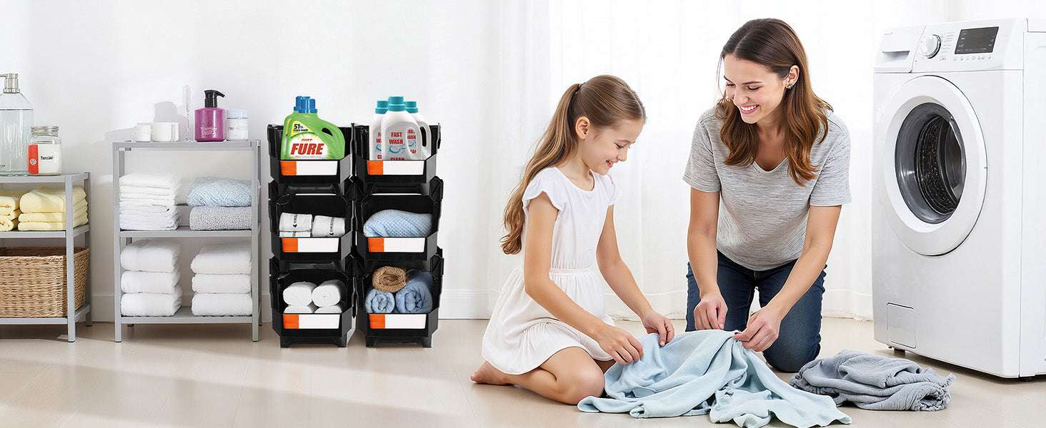 Stackable Storage Bins Set of 6 with Front Access Organizer Boxes-Transparent / france