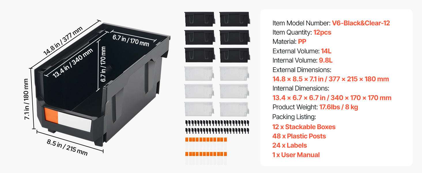 Stackable Storage Bins Set of 6 with Front Access Organizer Boxes-Transparent / france